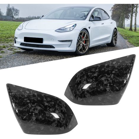 Coques de rétroviseurs en fibre de carbone sèche pour Tesla Model 3 (2018-2021), une paire (type adhésif) (marbré brillant forgé). (1/5)