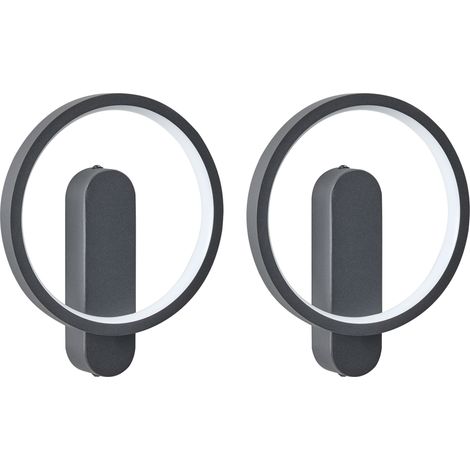 Conjunto de 2 lámparas de pared LED modernas con pantalla ovalada forma redonda de metal con recubrimiento en polvo silicona negras Blies