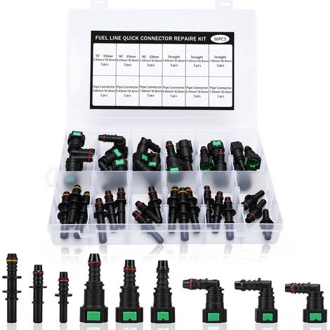 Lot de 36 connecteurs de tuyau de carburant à dégagement rapide SAE 9,89 mm, 9,49 mm, 7,89 mm, 6,3 mm, connecteurs droits et coudés pour voiture, moto, bateau, ID8 mm, ID6 mm, ID3 mm (1/5)
