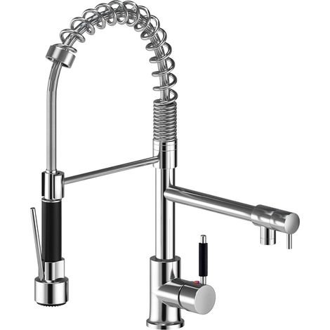Kitchen Sink Mixer Tap Chrome with Pull Out Spray , Spray 360 Degree Rotation Spout, with Pull Out Spray Kitchen Sink Taps, Black Hose Single Handle Cold and Hot Water Brass Tap (1/5)