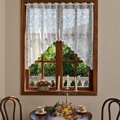 Weißer, mittellanger Verdunkelungsvorhang aus Spitze, 160 cm x 100 cm, für Küche, Wohnzimmer und Arbeitszimmer - weiß. (1/4)