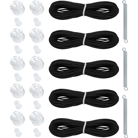 Ensemble de 28 accessoires pour stores plissés noirs, pièces de rechange pour stores plissés, ressorts de cordon et pièces de rechange pour poulies. (1/5)