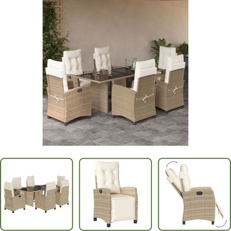 Gartenstuhl - 7-tlg. Garten-Essgruppe mit Kissen Beige Poly Rattan (1/5)