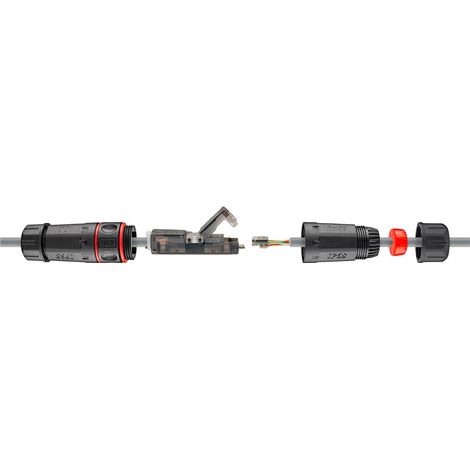 Outdoor (IP68) Netzwerkkabel-Verbinder, CAT 6 UTP ungeschirmt, staub- und wasserdicht, Klemmleiste für LSA Montage (werkzeugfrei). (1/5)