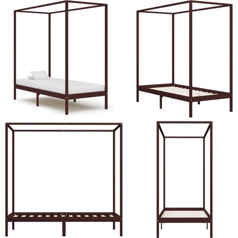 Cadre de lit à baldaquin sans matelas bois massif 100x200 cm - Cadre De Lit - Lit À Baldaquin - Lit En Bois - Lit Double - Meubles Chambre - Home & Living (1/5)