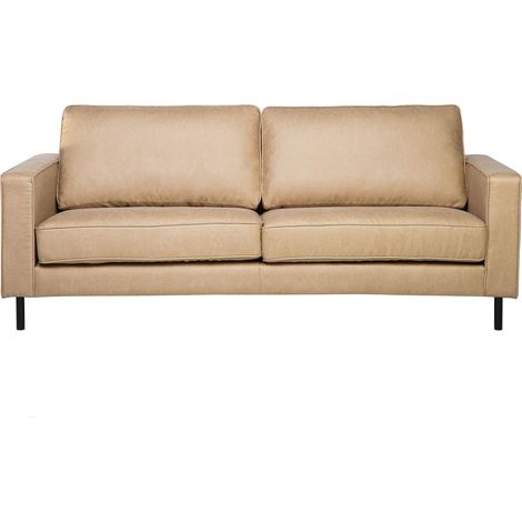 Sofá de piel sintético beige 3 plazas patas de metal respaldo tapizado estilo minimalista moderno Savalen