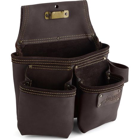 Pochette à outils en cuir tanné à l'huile - Ceinture à outils 7 poches -Pochette de fixation - Porte-marteau (1/5)