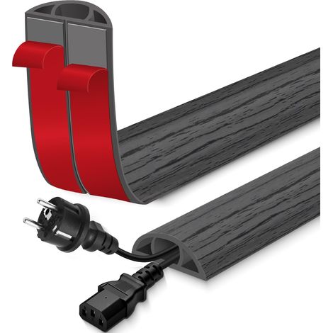 Passage de Cable au Sol adhésif goulotte Passe Cable Flexible en PVC pour la Management Bureau de Sol Bois Gris foncé 30mm×3m (1/5)