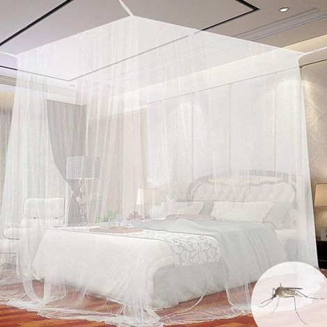 Moustiquaire de Lit, Grand Carrée Moustiquaire pour Lit Extra Large, Moustiquaire Baldaquin Intérieur et Extérieur pour Lits Simples et Doubles - Blanc (190 x 210 x 240cm) (1/5)