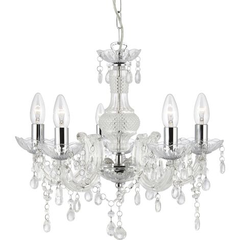Searchlight Marie Therese - Plafonnier à 5 ampoules à bras multiples transparent avec cristaux, E14 (1/5)