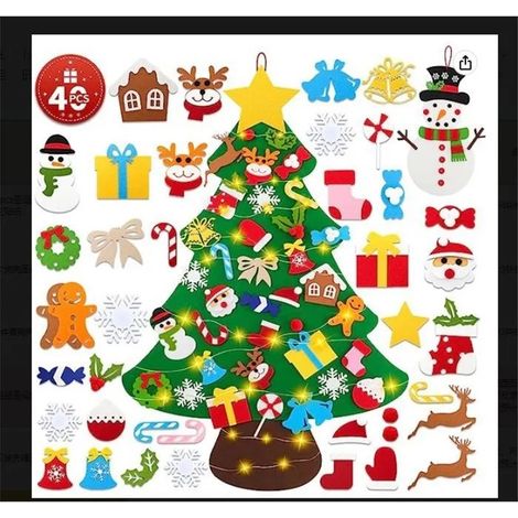 Sapin de Noël Montessori en Feutre LED 110 cm Calendrier de l'Avent avec 40 Ornements Amovibles et Bonhomme de Neige YYV (1/2)