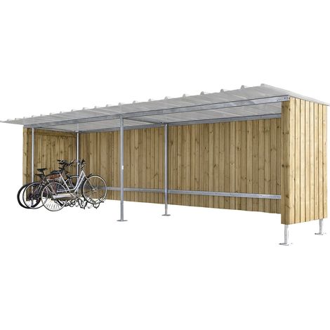 Mottez, Abri pour vélos / motos, h x l 2150 x 3990 mm, bois,