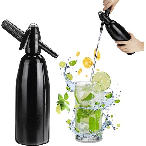 Machine à Faire du Soda, 1L Siphon à soda, mini machine à soda portable en aluminium pour la fabrication, Bouteille de Siphon à Soda pour jus de Fruits Maison,Mojitos,Cocktails,Boissons