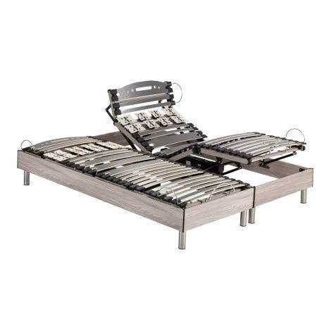 Lit électrique S73+Lattes bois - Réglage fermeté lombaires - 2x80x200 - Chêne clair