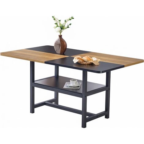 ELVMI Table de Salle à Manger pour 4 à 6 Personnes avec Étagère Intégrée en MDF et Métal, Noir et Bois, 160 x 90 x 76 cm (1/5)
