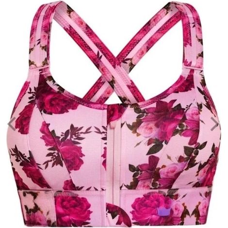 SPORT-BH SHEFIT PINK MIT BLUMENPRINT, STARKER HALT, VERSTELLBAR, L