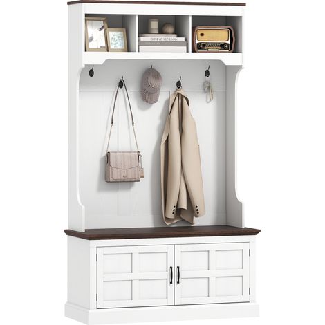 HOMCOM perchero zapatero con banco zapatero 5 ganchos 3 estantes armario y compartimentos para pasillo dormitorio salón 105x40x180 cm blanco (1/5)