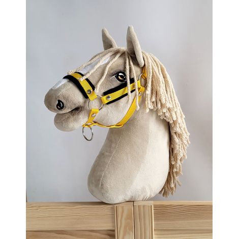 Cavezza regolabile per cavalli Hobby Horse A3 gialla con pelliccia nera (1/3)