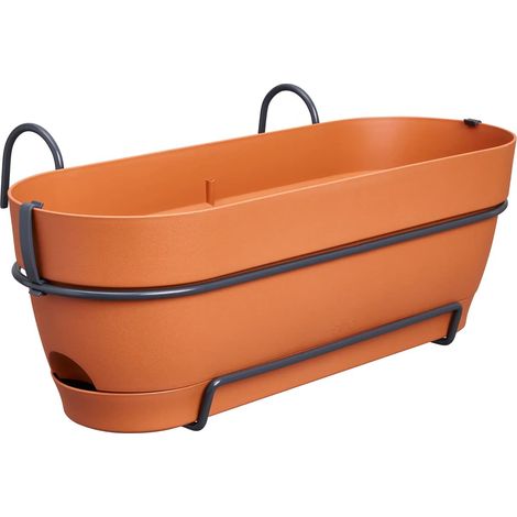 elho® Vibia campana Pflanzkasten Terracotta 50 cm mit Halter allin1 - Kunststoff (1/5)