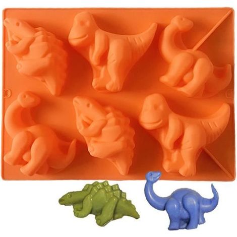 Moule à Gâteau Dinosaure,6 cavités Dinosaure Antiadhésif Moule pour Muffins,gâteaux,Chocolat,pour Fête d'anniversaire(Orange) (1/4)