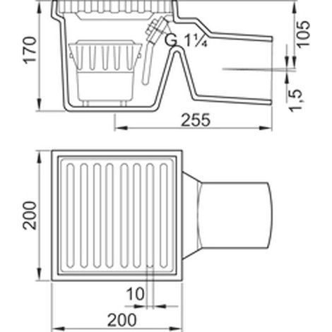 ACO Bodenablauf Guss DN100/ 1,5Grad/ 2l/s/ L15 mit Rost+WS/Anstrich, 5001.00.00