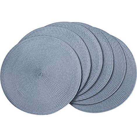 Set mit 6 geflochtenen Platzsets – rund und hitzebeständig, 35 cm – hellblau (1/5)