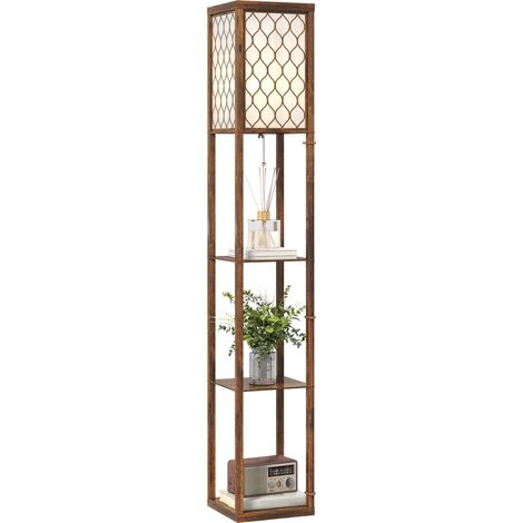 HOMCOM Modern Floor Lamp Light with 3 Shelves Fabric Lampshade, Rustic Brown