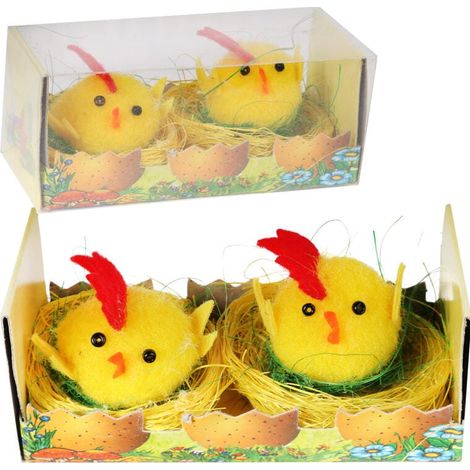 Juego de figuras decorativas de gallos amarillos en nidos, 2 piezas, 6 cm (1/2)