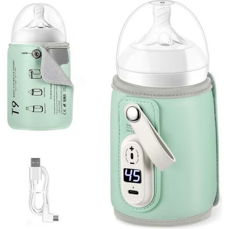 Chauffe-biberon portable, 6 réglages de température (40-50°C), chauffe rapide, contrôle précis de la température, compatible avec la plupart des biberons, alimentation longue durée, port USB, affichag