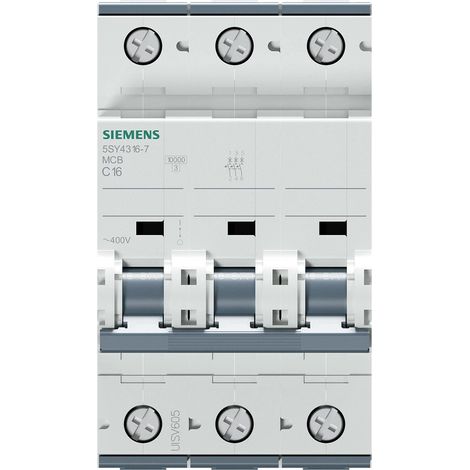 Siemens Interruptor automático 400V 10kA, 3-polos, C, 16A, T=70mm, 5SY43167