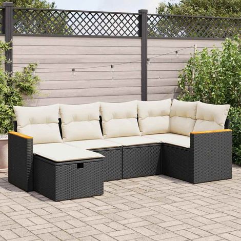 vidaXL Salon de jardin 6 pcs avec coussins noir résine tressée (1/5)