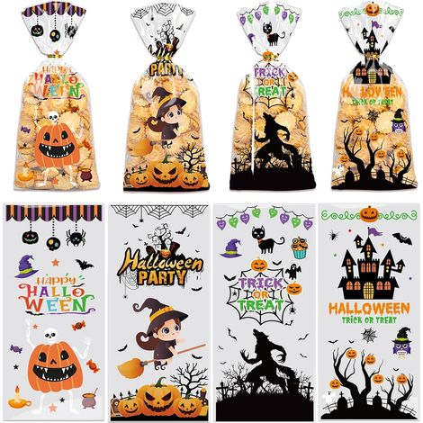 200 Sachets cellophane,Halloween,transparent,motifs festifs,plastique OPP,sacs cadeaux,fête,enfants (1/5)