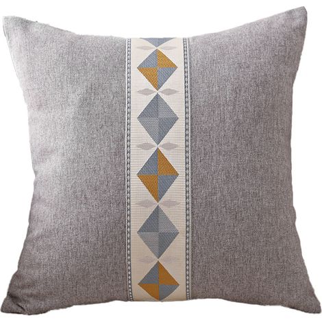 Coussin décoratif style ethnique, design géométrique brodé, en lin, aspect moderne et simple, pour décoration intérieure (1/5)