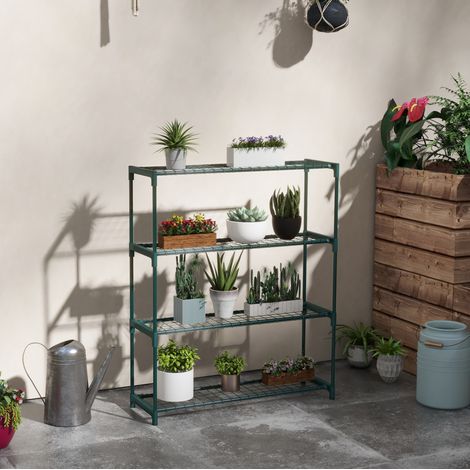 Scaffale portapiante a 4 livelli in acciaio verde scuro 89 x 28 x 107 cm, per interni e giardino (1/5)