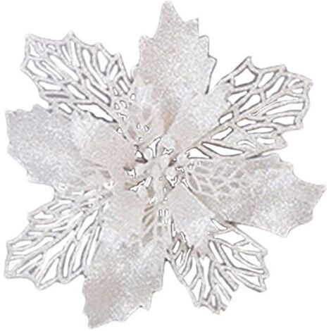 PA 10 Stück 6,3 Zoll glitzernde künstliche Weihnachtssterne, künstliche weiße Weihnachtsblumen, Blumen für Weihnachtsbaum, Kranz, Baumschmuck (1/5)