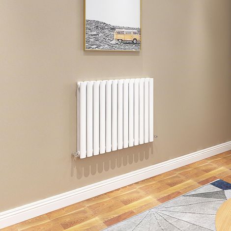 AICA Oval Column Radiator 600x767mm Central Heating Horizontal Double Stylish Grey White