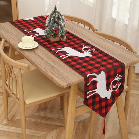 Camino de mesa de algodón y poliéster, mantel navideño decorativo, protege la superficie de la mesa, reduce el ruido, ideal para la decoración de mesas de centro, 33 x 180 cm. (1/5)