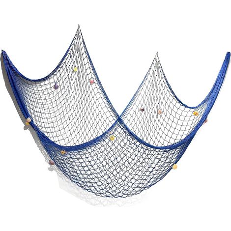 Filet de Pêche Décoratif Bleu avec Coquillages, 100x200 cm, Décoration Murale Méditerranéenne, Accessoire Maritime pour Accrocher des Photos, Idéal pour Chambre, Salon, Fête (1/5)