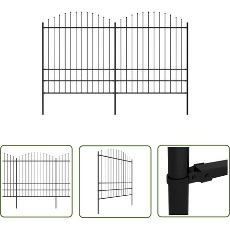 Gartenzaun Schwarz - vidaXL Gartenzaun mit Speerspitze Stahl 359 x 200 cm Schwarz - Gartenzaun 3.4 m (1/5)