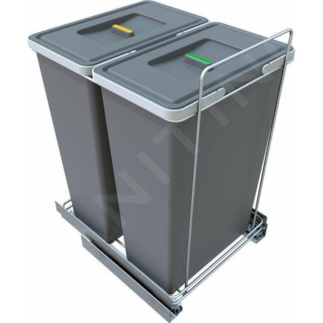 Poubelle tri sélectif encastrable 70 l – Cloisonnée avec 2 bacs de 35 l – Installation facile – Inox et plastique – Elletipi