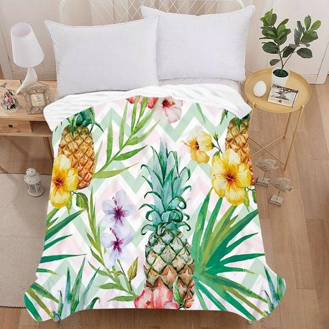 3D Tropical Fruit Summer Pineapple Print Flannel Blanket, Soft Warm Microfibre Throw Blanket, Winter Bedspread for Adults and Children (Pink Chevron, 150x200cm) (1/5)