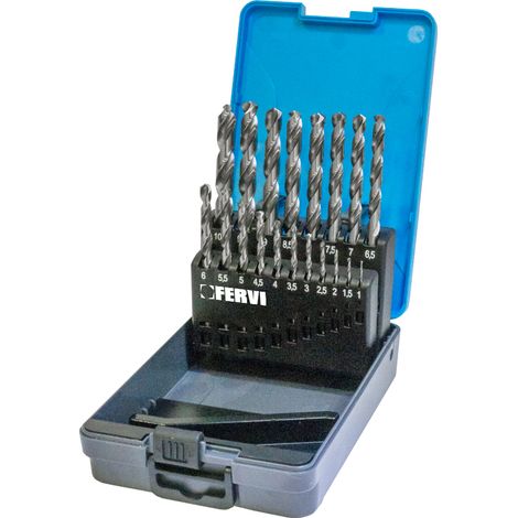 Serie von 19 zylindrischen Spiralbohrern 1 - 10 mm HSS x Eisen Fervi p023/19