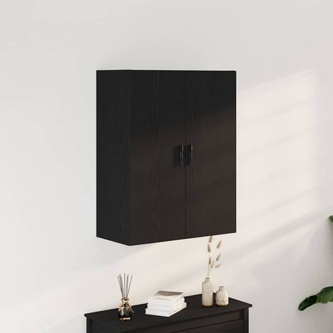Wandmontierter Schrank Schwarz Eichen-Optik 69,5 x 34 x 180 cm
