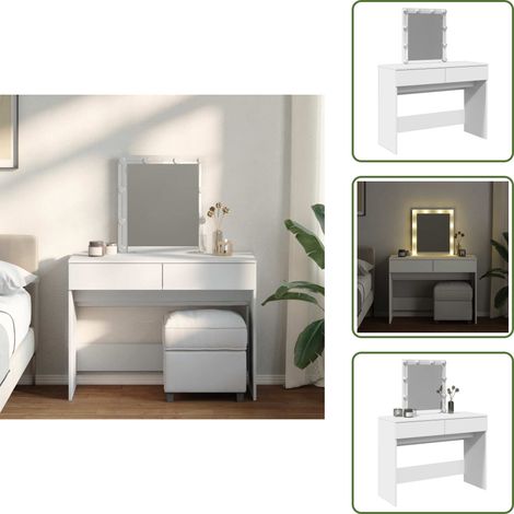 The Living Store Schminktisch mit LED-Beleuchtung Weiß 100x40x130 cm - Schminktisch mit Spiegel (1/5)