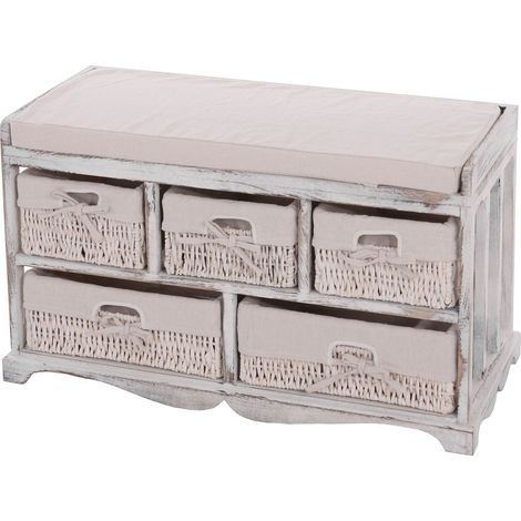 HHG – Commode shabby vintage 5 tiroirs tressés – Dimensions 77x36x45cm – Bois de paulownia et paille de maïs – Meuble chic et unique