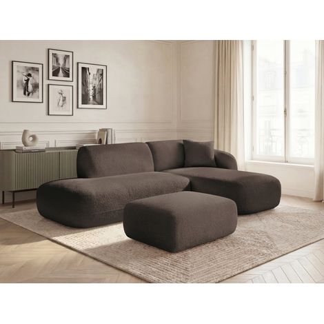BOBOCHIC - Canapé d'angle fixe modulable ANDA avec 1 méridienne, 1 chauffeuse bout de canapé et 1 pouf Angle droit Marron (1/5)