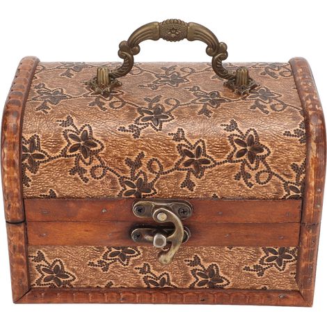 Boîte à bijoux vintage avec serrure en bronze et impression claire, coffret en bois composite épais et portable pour rangement. (1/5)