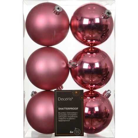 Set 6 palline di natale infrangibili mix lucido/opaco D 8 cm rosa tenue Peraga Christmas