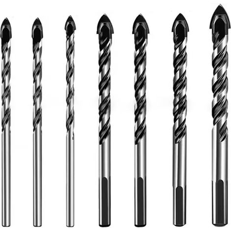 Foret à Maçonnerie - Carbure de Tungstène - Pour Porcelaine Carrelage Béton Brique Verre Miroir Plastique Bois - 3 4 5 6 8 10 12 mm - Lot de 7 (1/5)