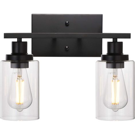 Wandleuchte mit Glasschirm und schwarzer Schminktischleuchte im Vintage-Stil für den Innen- und Badezimmerbereich